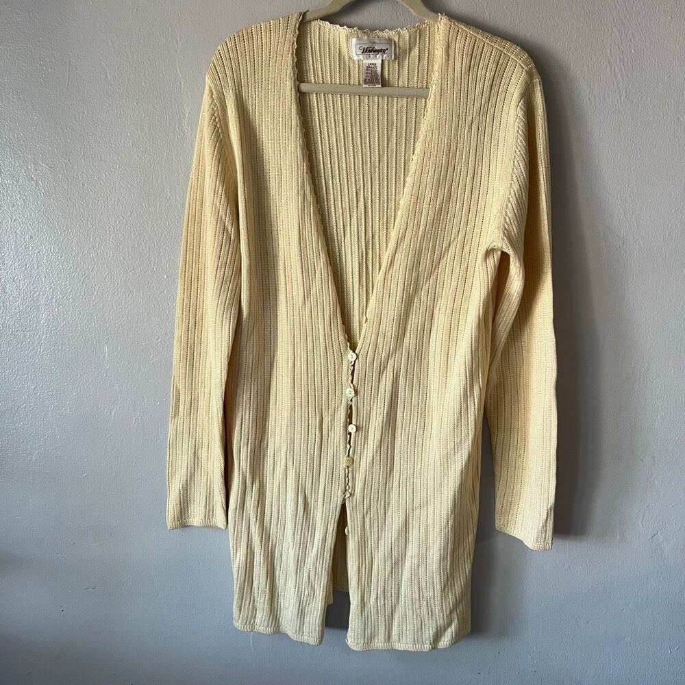 Worthington vintage knit crochet long sweater minimalist button down cardigan